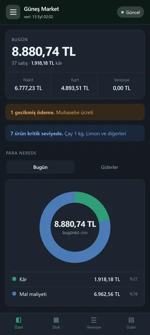 EsnafGo telefon uygulamasında özet ekranı